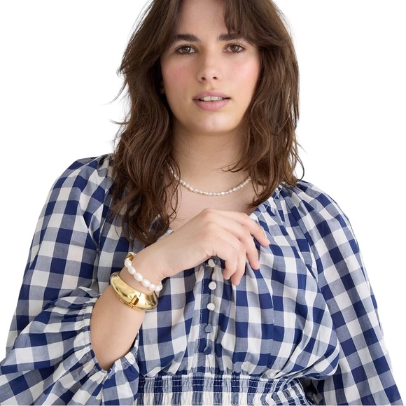 J.Crew Navy and White gingham v-neck dress NWT Medium - Picture 3 of 4